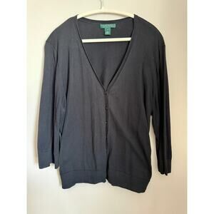 Lauren Ralph Lauren Black V-Neck Cotton Cardigan – Size 3X
